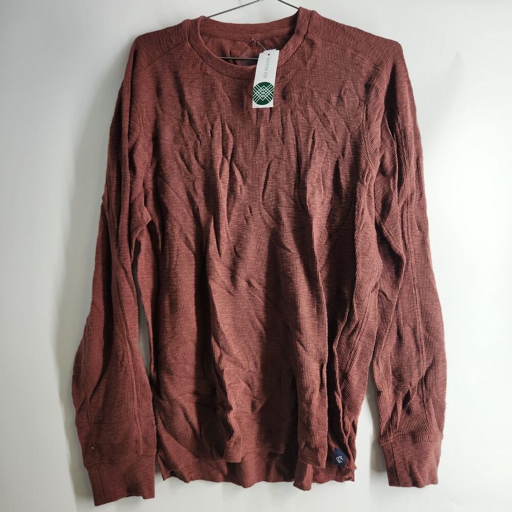 Grayers Mens Medium Burgundy Clint Long Sleeve Waffle‎ Crewneck Sweater NWT